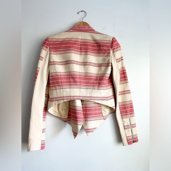 BCBG BCBGMAXAZRIA Abbey Stripe Abbey Cropped Blazer Jacket Asymmetrical Drape XS - Picture 5 of 14